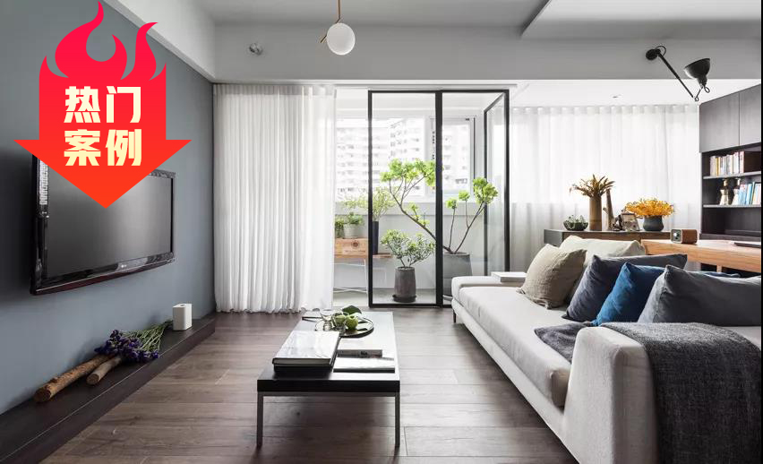 93㎡現(xiàn)代簡約風格室內(nèi)裝修效果圖，陽臺落地窗太美了吧！