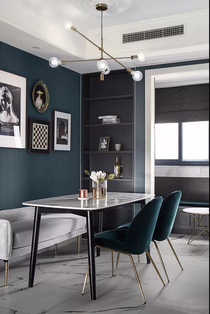 125㎡現(xiàn)代輕奢混搭風(fēng)格裝修圖片，墨綠色復(fù)古經(jīng)典！