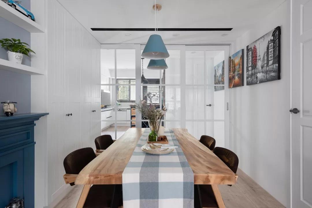 126㎡美式混搭風(fēng)格新房裝修，藍(lán)白配色太清爽了！